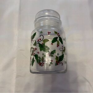 Vintage Festive Holiday Holly Glass Candy‎ Treat Jar with lid, reusable